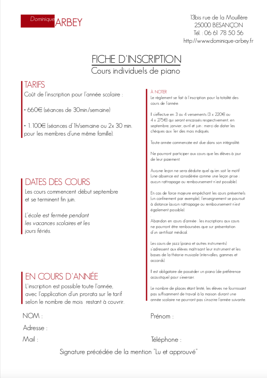 Fiche inscription